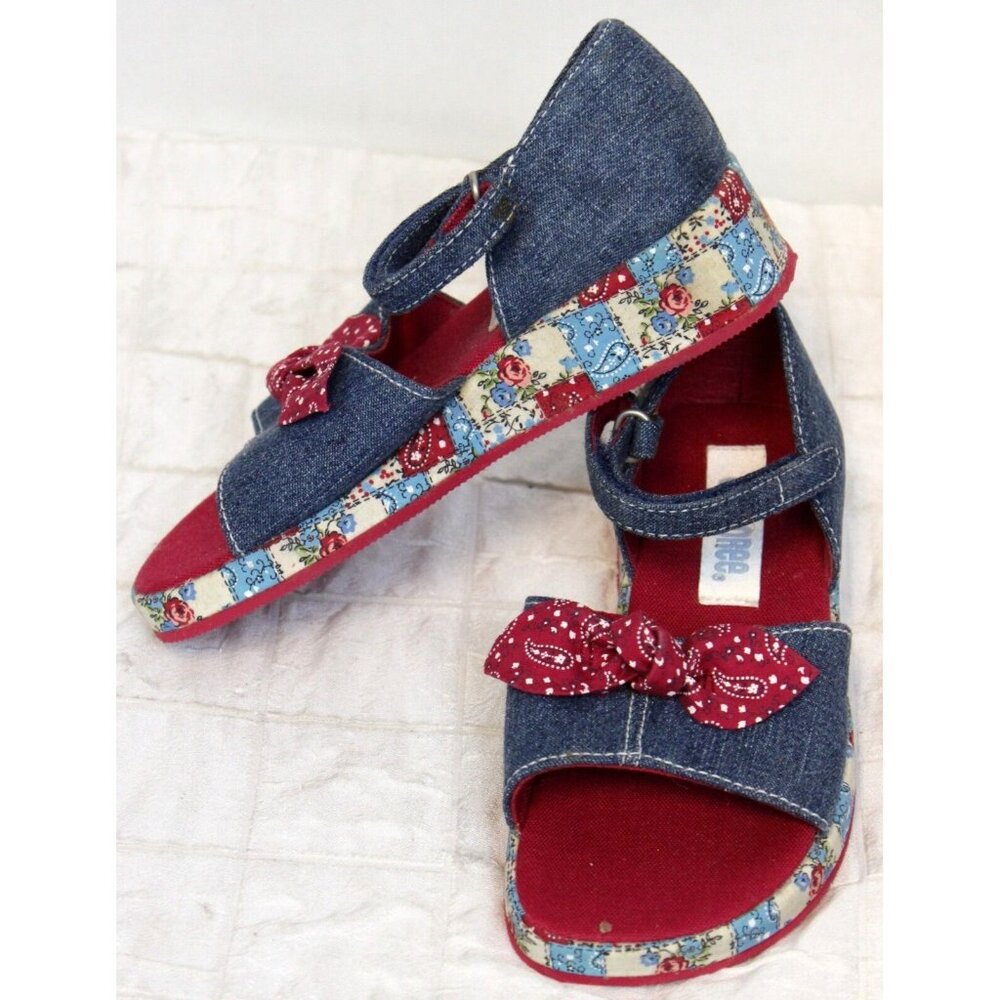 2003 Gymboree Indian Summer Sandals sz 10 11 M New Denim Wedge Bow Flower Strap